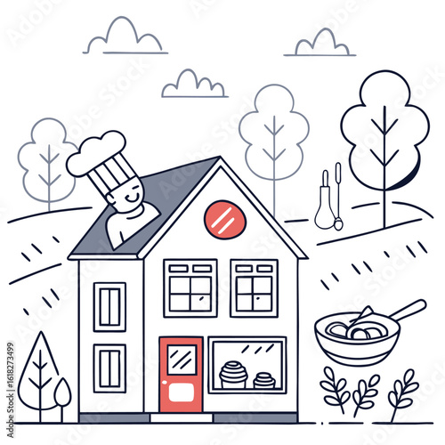 Real estate property cooking valuation in doodle style
