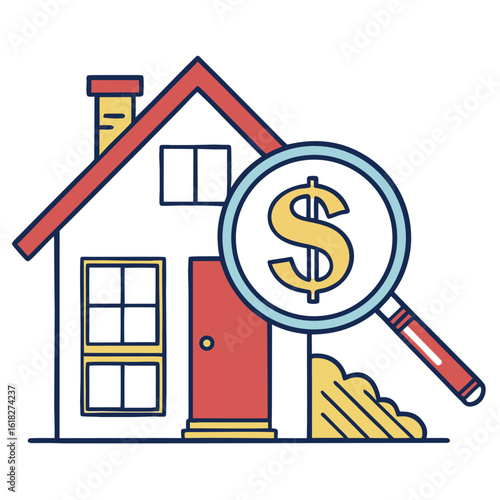 Real estate property researching valuation in colored line icon
