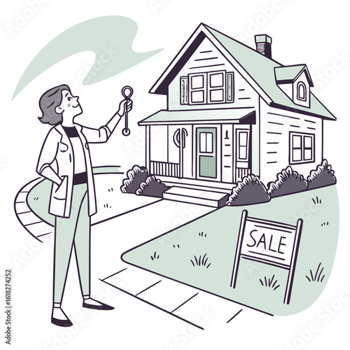 Real estate property filming key in hand-drawn style
