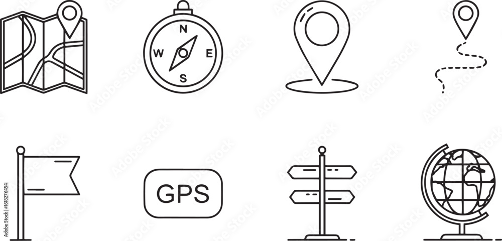 Fototapeta premium Navigation Line Icons Set