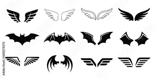 Assorted Wing Designs Vector Illustration Collection Art and Symbolism Variety