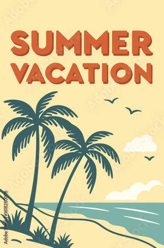 Wallpaper Mural Summer vacation poster with palm trees and ocean illustration Torontodigital.ca