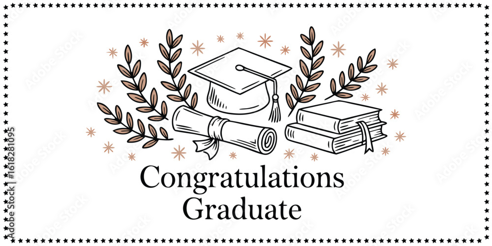 Obraz premium Congratulations Graduate Card with Graduation Cap Diploma and Books