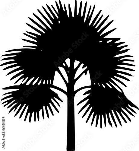 Black silhouette of a palmetto fan palm tree icon.