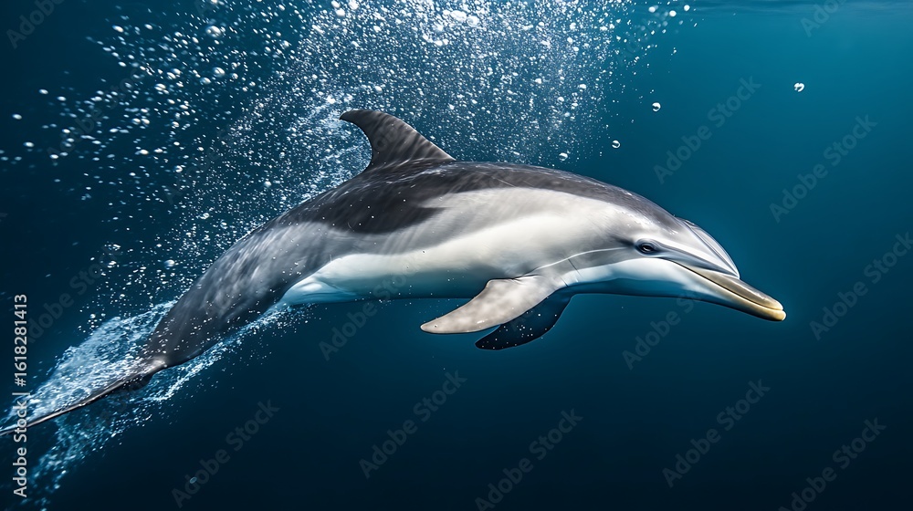Fototapeta premium A Dusky Dolphin Swims Gracefully Through Ocean Water