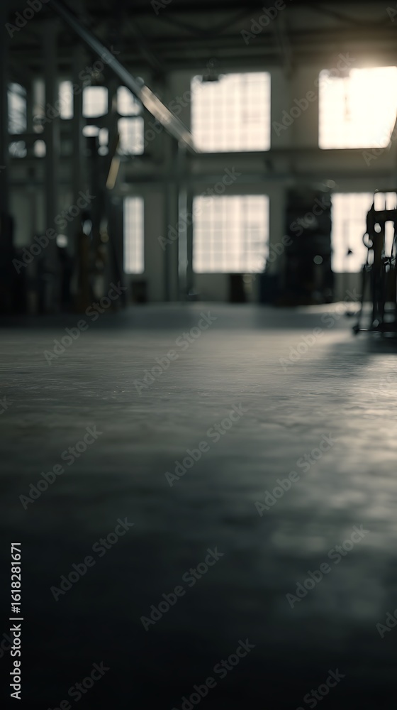 Industrial floor leads to blurred background elements Industrial floor leads to blurred background elements