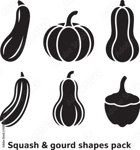Black silhouette squash and gourd icons vegetable food