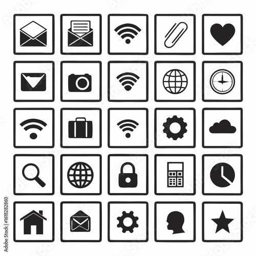 Technology and Communication Icons Set in Black Color Scheme internet wifi