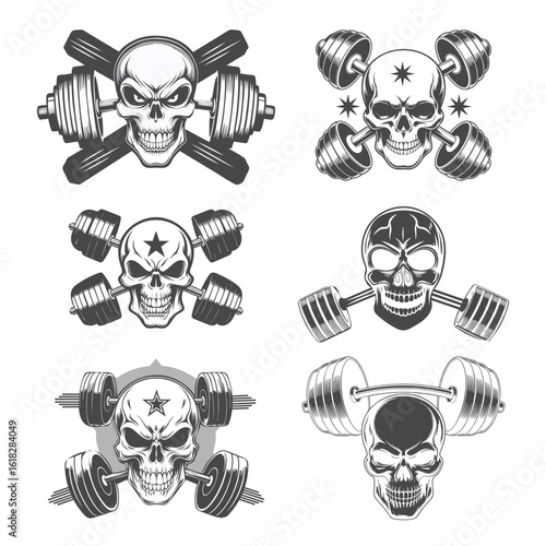 "Gym & Boxing Vector Set – Kettlebell, Skull, Weightlifter & Fighter Graphics" Silhouette Vector
