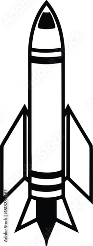 Missile silhouette, rocket icon vector, military projectile graphic, simple bomb shape, flat warhead design