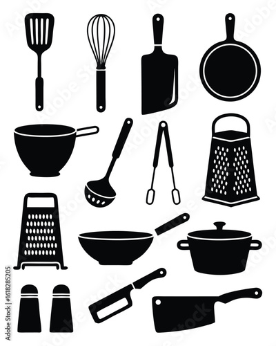 Kitchen Utensils Silhouettes Collection Culinary Tools and Equipment