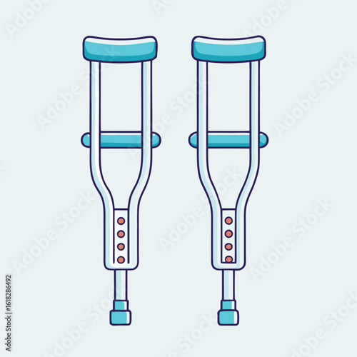 Blue crutches with adjustable height and hand grips medical mobility