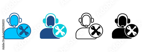 Technical Support Icon Set With Multiple Styles. Vector Illustration