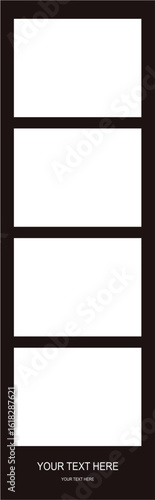 Black Photo Strip Frame with Four Slots – Vector Template