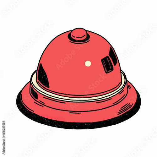 A vintage-style hand-drawn illustration of a red pith helmet, evoking a sense of adventure, exploration, and travel for safari or jungle-themed designs.
