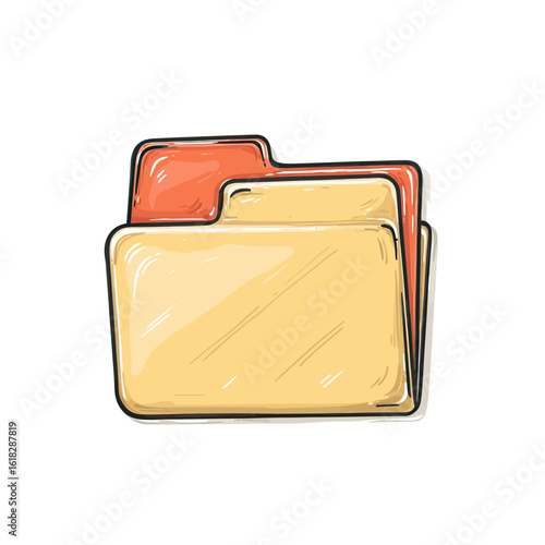 Hand-drawn illustration of yellow and orange file folders, an icon for organizing documents, managing data, and streamlining office administration and workflow.
