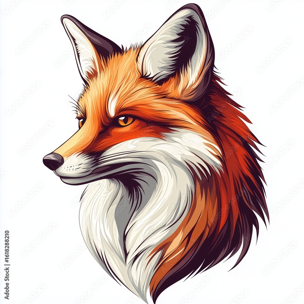 Fototapeta premium Majestic Red Fox Portrait: Vector Illustration for Logos, Apparel, and Branding