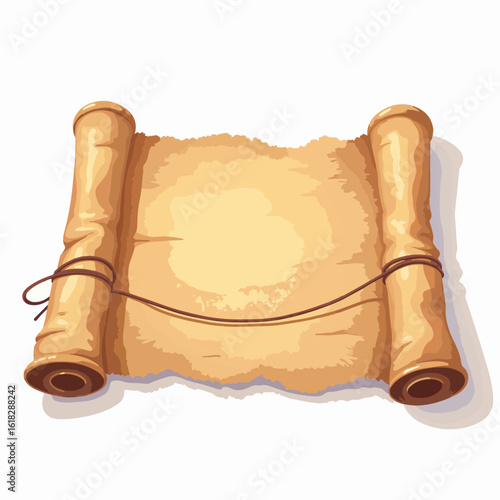 Antique map scroll tied with string presents aged parchment and vintage appeal. Old map is rolled, lending historical charm and mystique. Use old map scroll for travel, adventure,