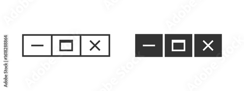 Window control icon. Minimize, maximize and close buttons vector illustration. Desktop interface navigation symbol. Software design and system window management sign. Application layout pictogram.