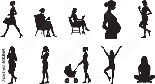 Silhouette of Pregnant Women Collection A Set of Elegant Figures for Maternity and Motherhood Themes