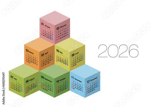 2026年の立方体年間カレンダー