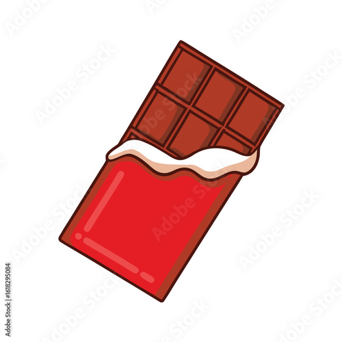 Chocolate bar with red wrapper and white filling sweet confection