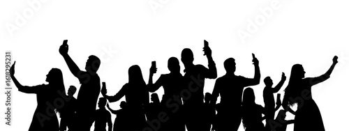 Silhouette of crowd people with mobile phone. Vector illustration