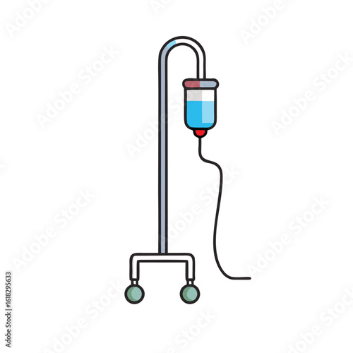 Medical intravenous drip stand with fluid bag vector