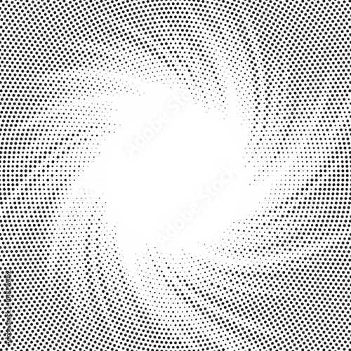 Halftone swirl gradient sun rays pattern. Abstract halftone vector dots background. monochrome dots pattern. Vector background in comic book style with sunburst rays.