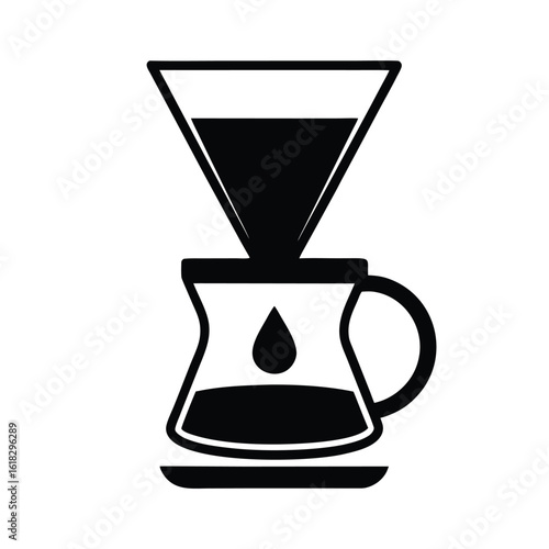 Vector art of pour over coffee dripper with cup and steam isolated