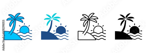 Beach Icon Set With Multiple Styles. Vector Illustration