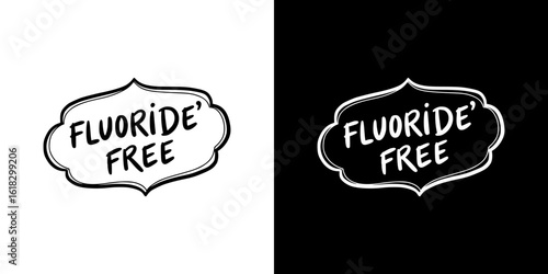 "Fluoride Free" logo in chalk style, pencil drawing, isolated vector image, two design variants on transparent and black background