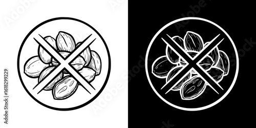 peanut-free sign, pencil drawing, isolated vector image, two design variants on transparent and black background, chalk drawing
