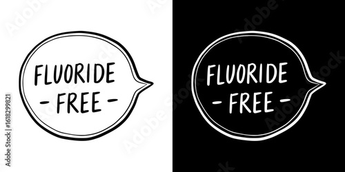"Fluoride-free" label, isolated vector image, two design variants on transparent and black background, chalk drawing