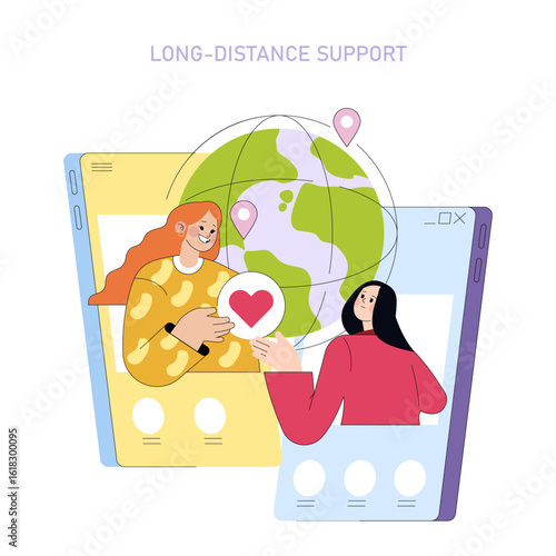 Long-Distance Support Virtual Connection Vector Illustration