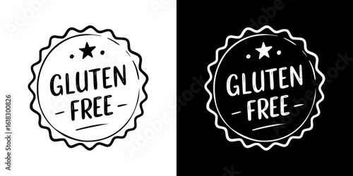 "Gluten-free" badge design , isolated vector image, two design variants on transparent and black background, chalk drawing
