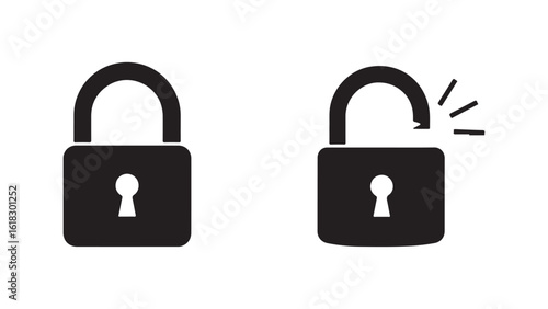 Broken lock icon, security breach, access, protection