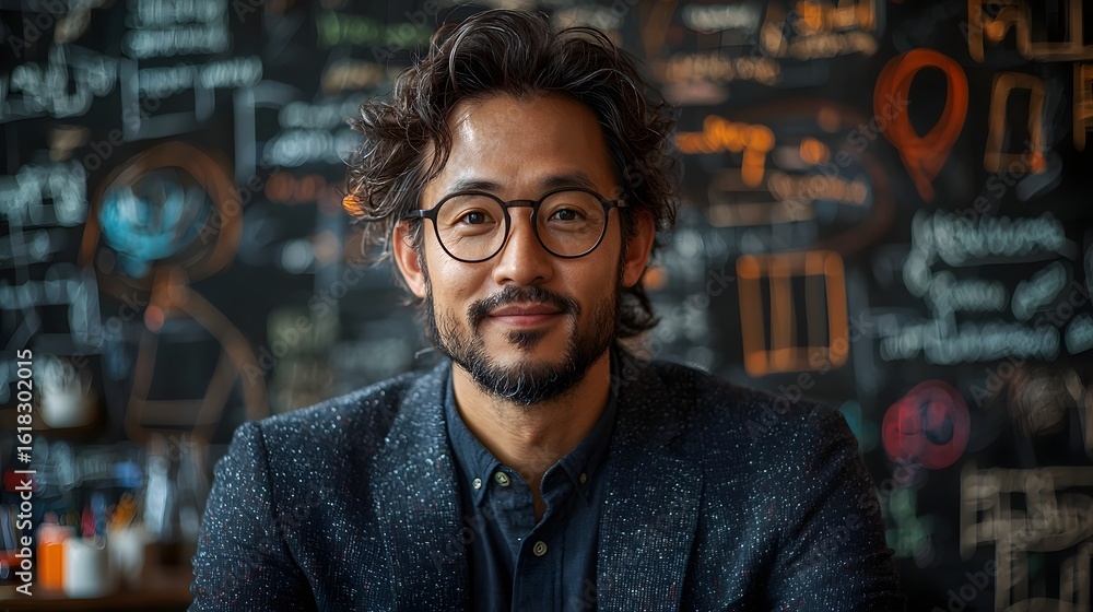 Obraz premium Vibrant Asian Creative Business Leader with ic Sketches