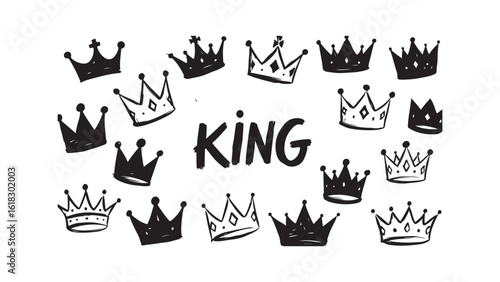 Crowns and King Text Hand-Drawn Style