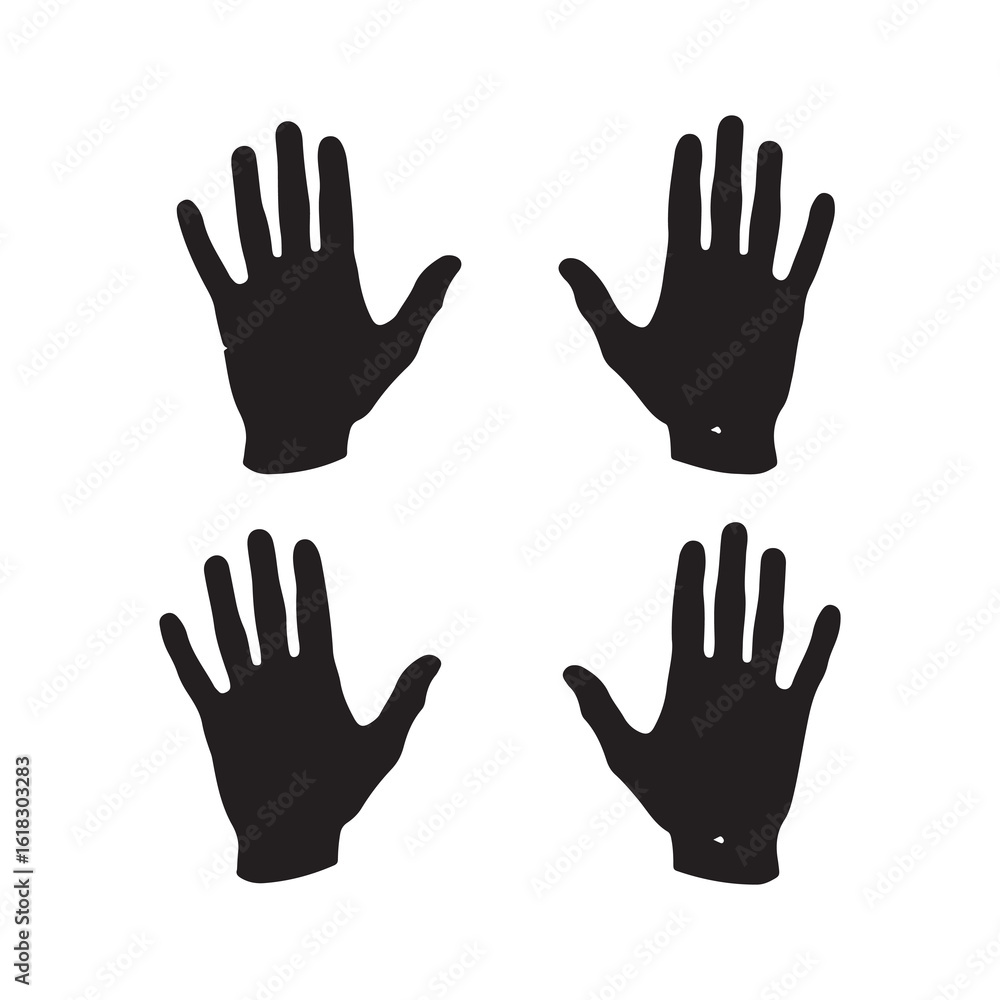 Fototapeta premium Four black hand silhouettes isolated on white background