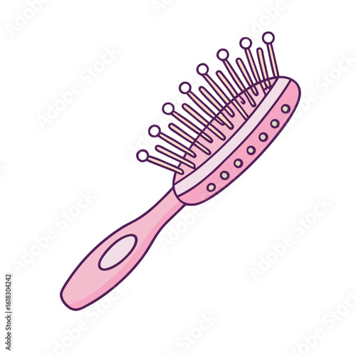 Pink hairbrush with purple outline and light beige bristles vector