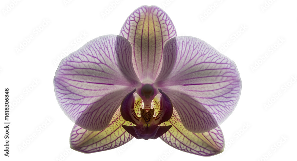 Fototapeta premium Closeup of a Purple Orchid Flower with Visible Veins on White Background