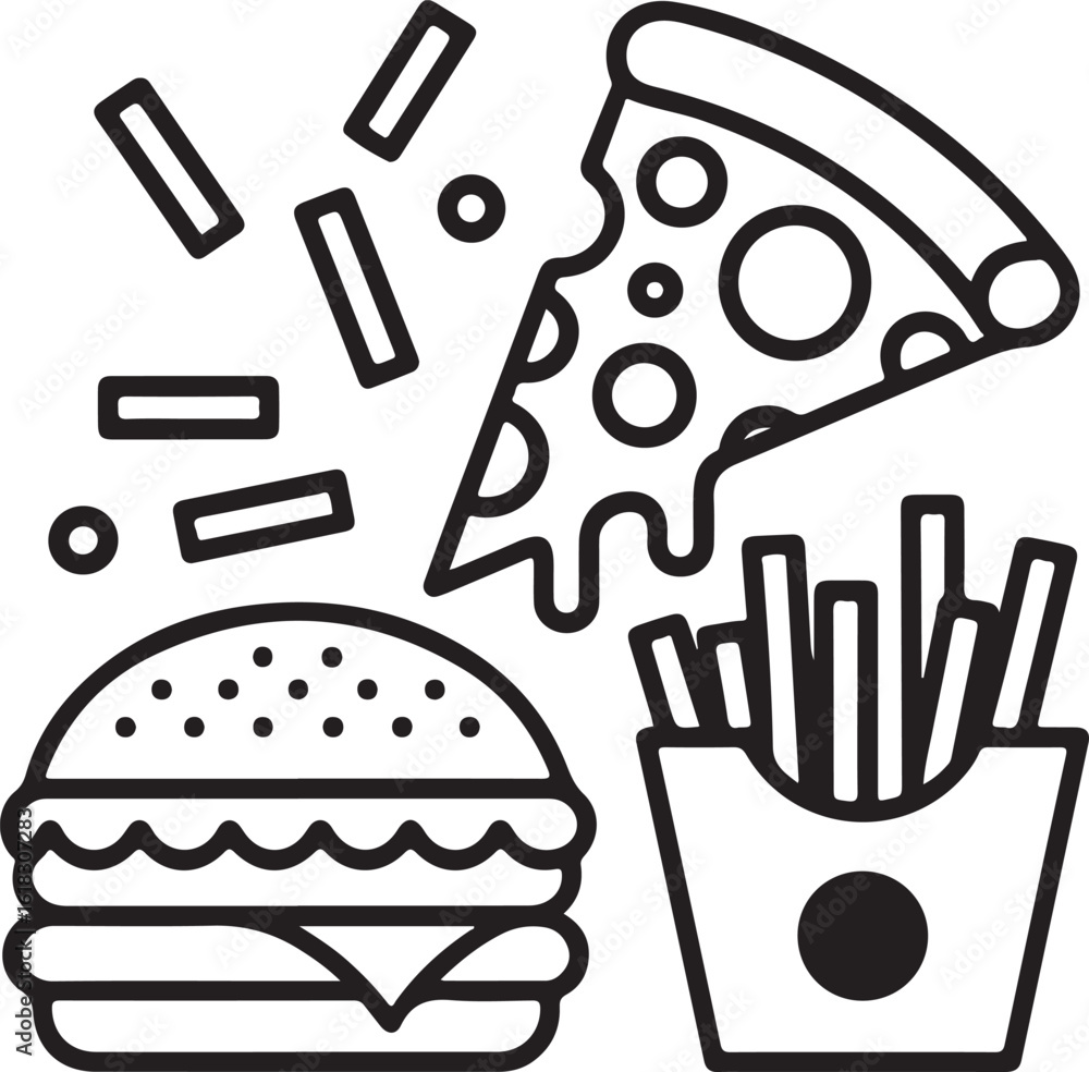 Burger pizza fries fast food icons french fries Burger pizza fries fast food icons french fries