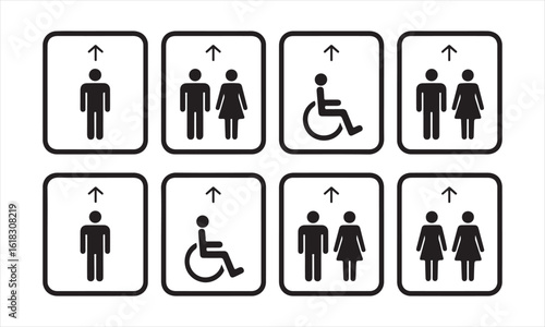Elevator Direction Icons – Male, Female, Wheelchair Accessible Symbols Set