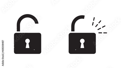 Unlocked padlock icons security access protection concept