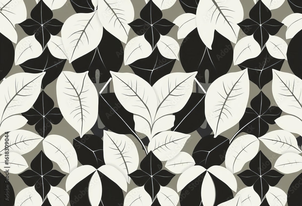 Obraz premium Elegant monochrome leaf pattern, seamless vector illustration, light, minimalist