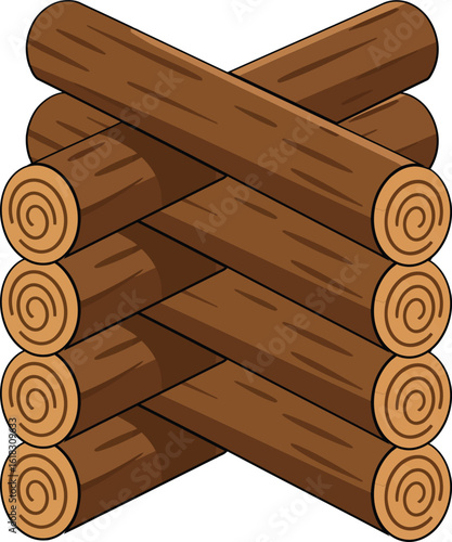 Wooden log pile stacked neatly with natural texture and round cut ends vector design illustration