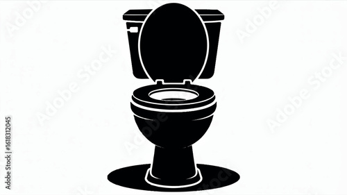 Minimalist black and white silhouette illustration of a toilet on a clean white background