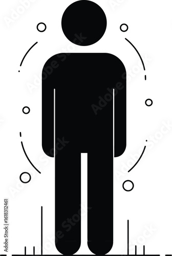 Human silhouette icon surrounded by circles and lines simple black figure design vector illustration