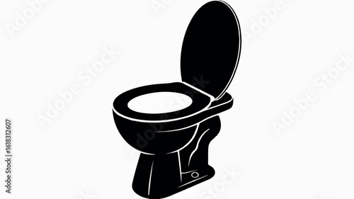 Simple black and white silhouette illustration of an open toilet lid